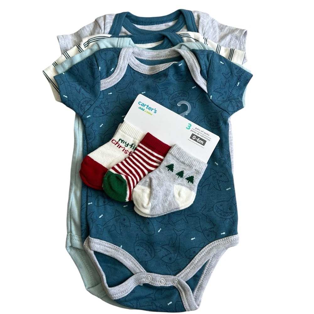 Infant Boys 4pc Bodysuit and Socks Set Size 3/6M